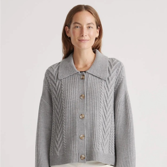 🐑 🩶NWT Quince Merino Wool Collared Cardigan Light Heather Gray XS - Picture 1 of 10